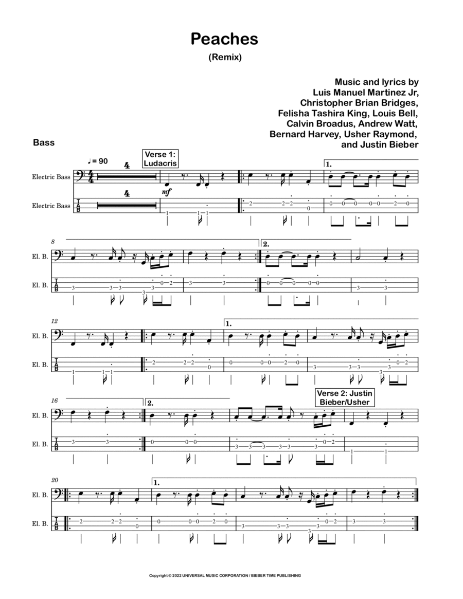 Peaches (remix) Guitar Tablature scores gallery preview page 1