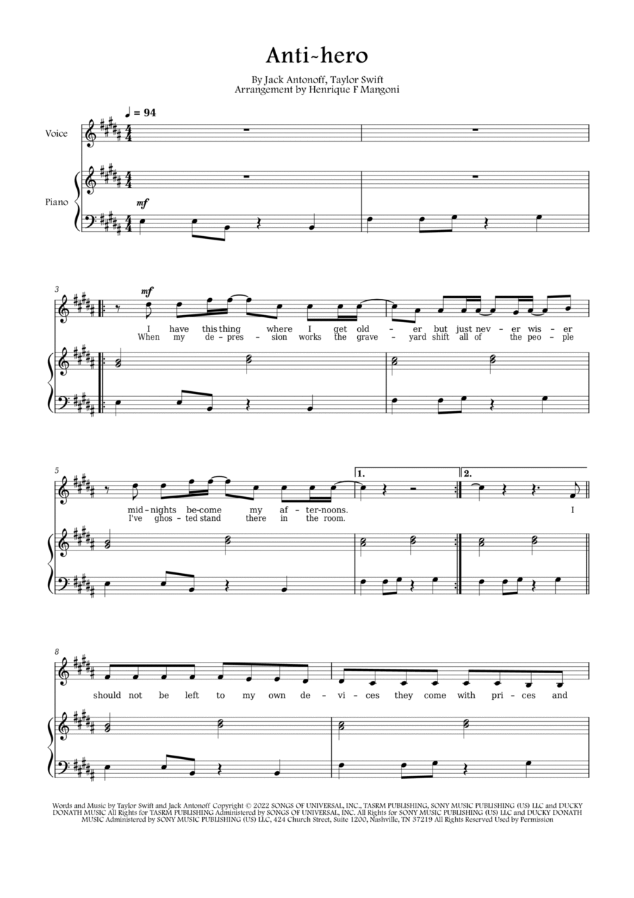 Anti-hero Voice scores gallery preview page 1