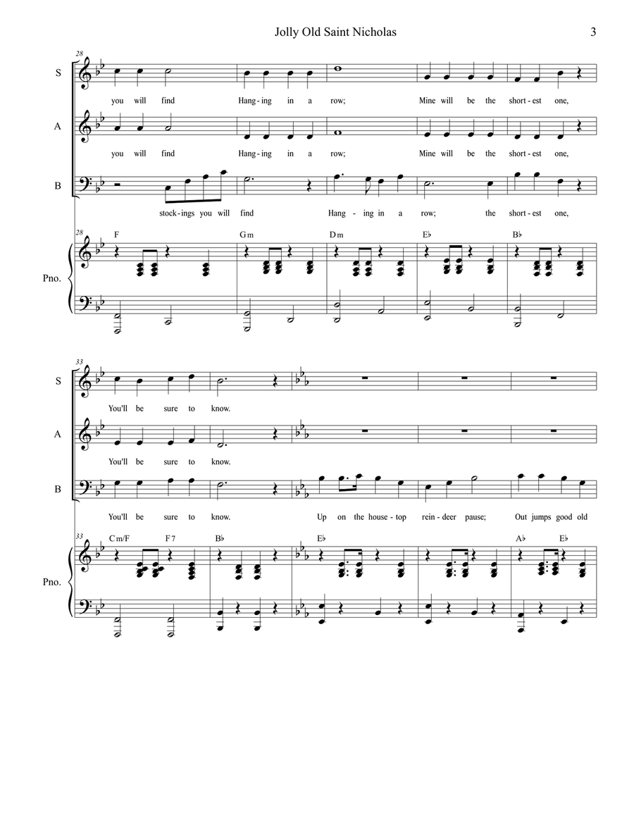 Jolly Old Saint Nicholas with Up On The Housetop (for SAB) 3-Part scores gallery preview page 4