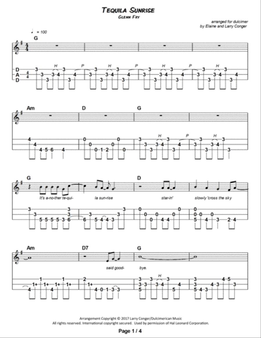 Tequila Sunrise Dulcimer scores gallery preview page 2
