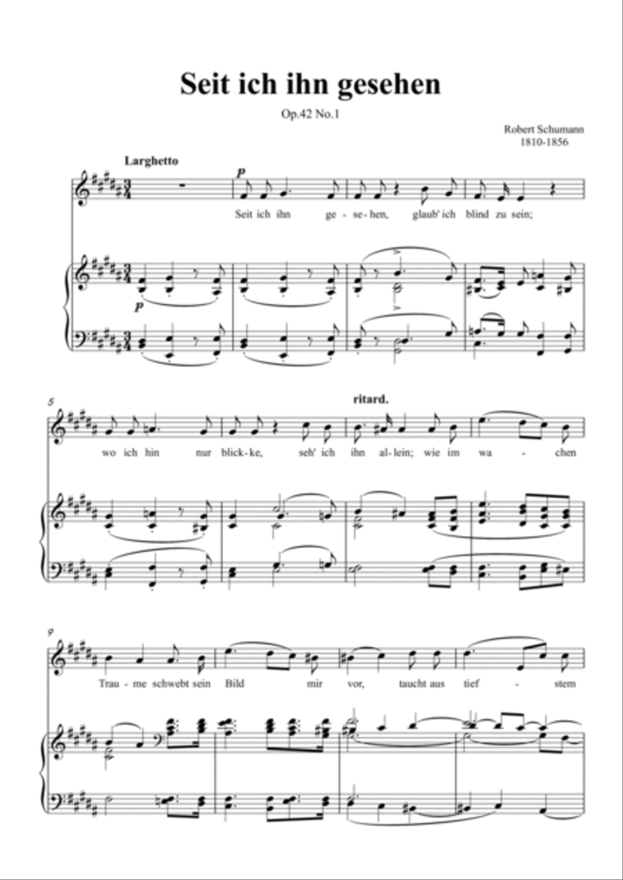 Schumann-Seit ich ihn gesehen,Op.42 No.1 in B Major for Voice and Piano Voice Solo scores gallery preview page 2