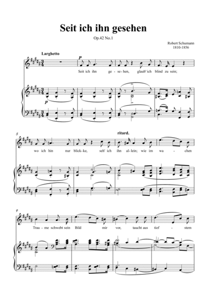 Schumann-Seit ich ihn gesehen,Op.42 No.1 in B Major for Voice and Piano