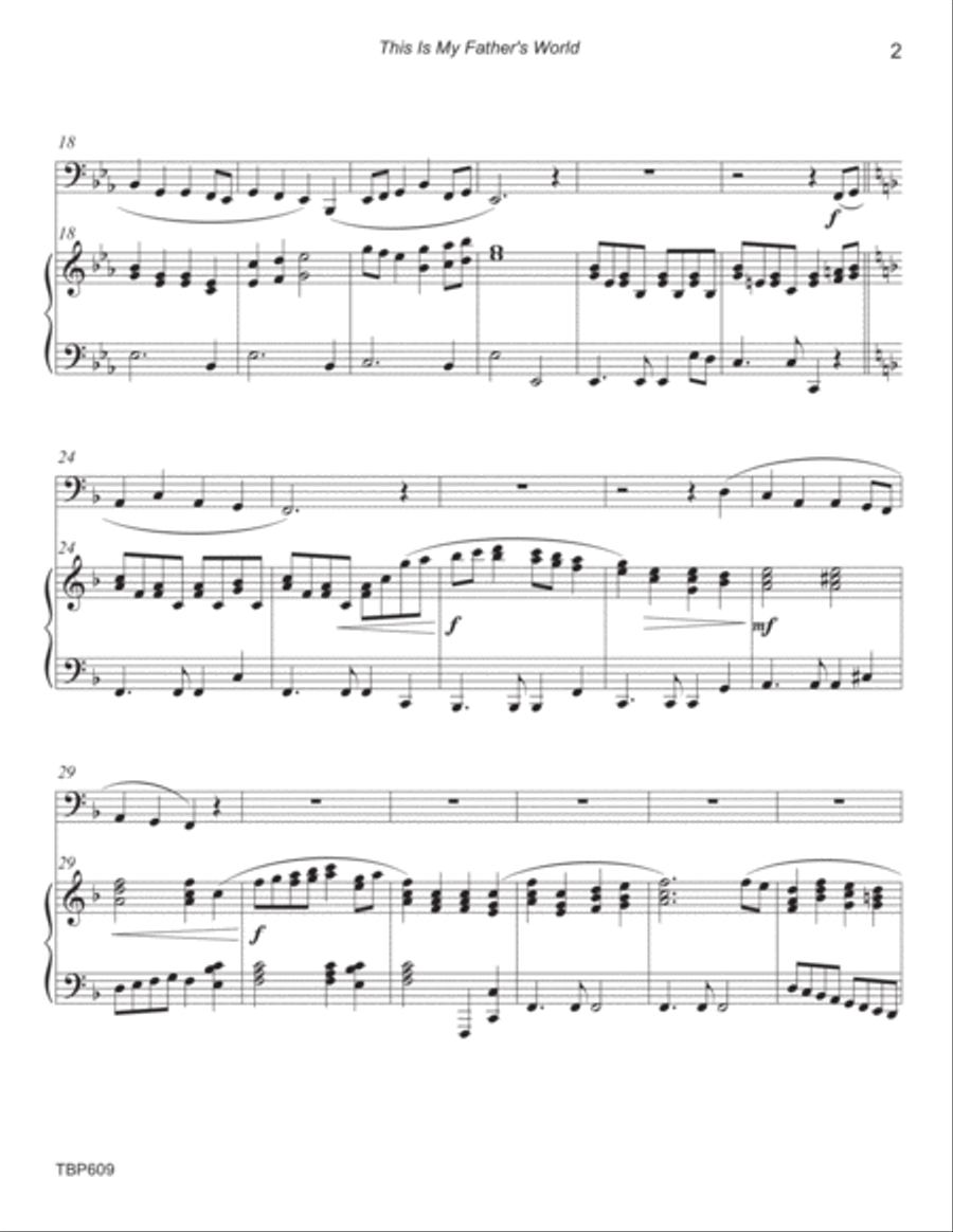 THIS IS MY FATHER'S WORLD - TUBA SOLO with Piano Accompaniment (Medium Easy) Piano scores gallery preview page 2