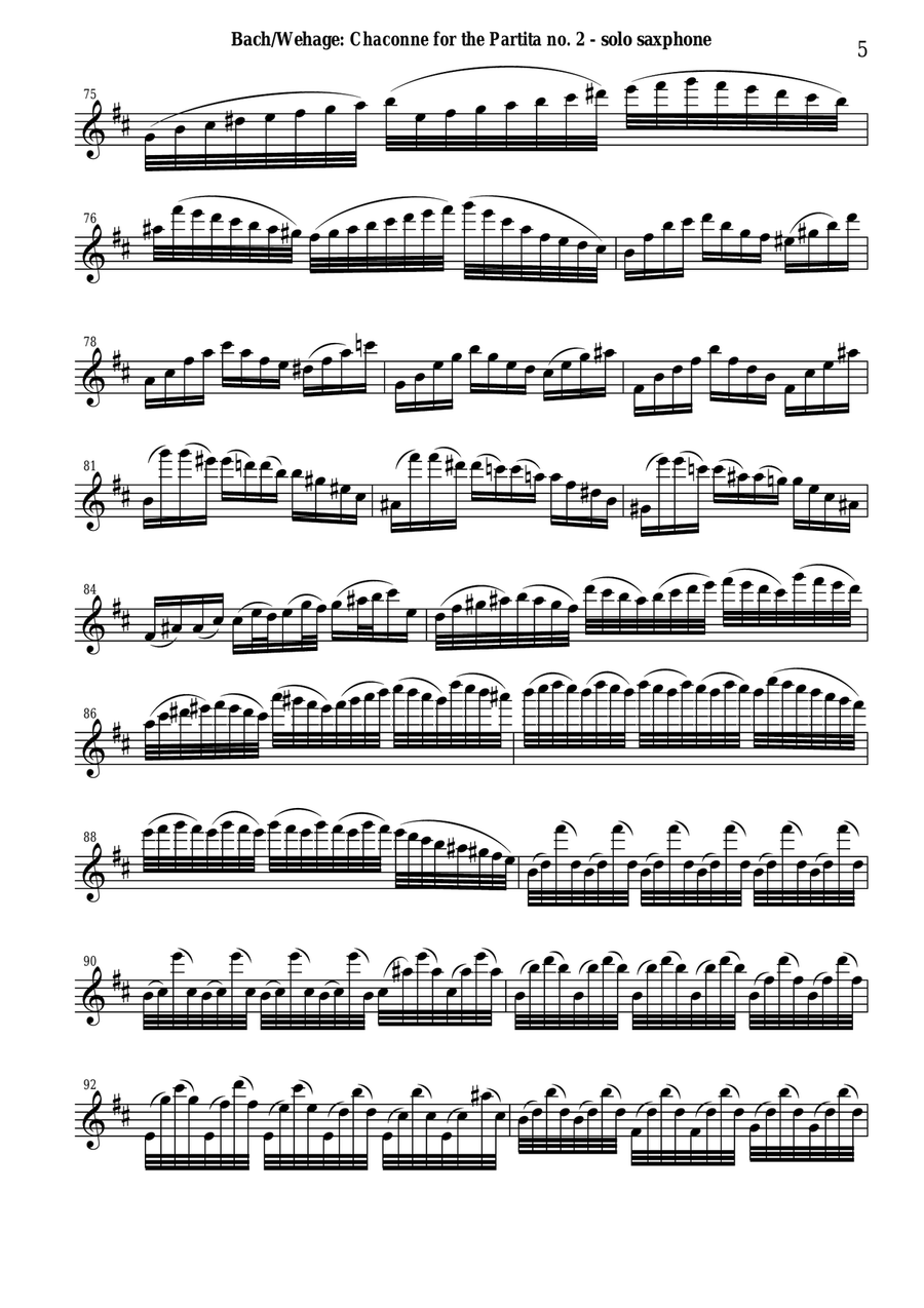 J. S. Bach: Chaconne from the Partita no. 2, BWV 1003 Arranged for Solo Saxophone Woodwind Quartet scores gallery preview page 5