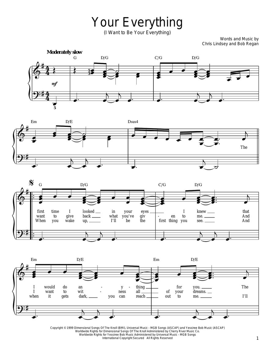 Your Everything (I Want To Be Your Everything) Easy Piano scores gallery preview page 1