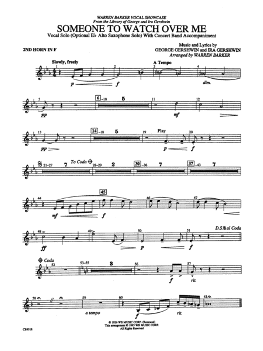 Someone to Watch Over Me: 2nd F Horn Concert Band scores gallery preview page 1