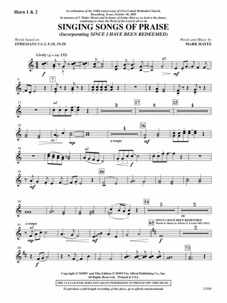 Singing Songs of Praise: 1st & 2nd F Horns
