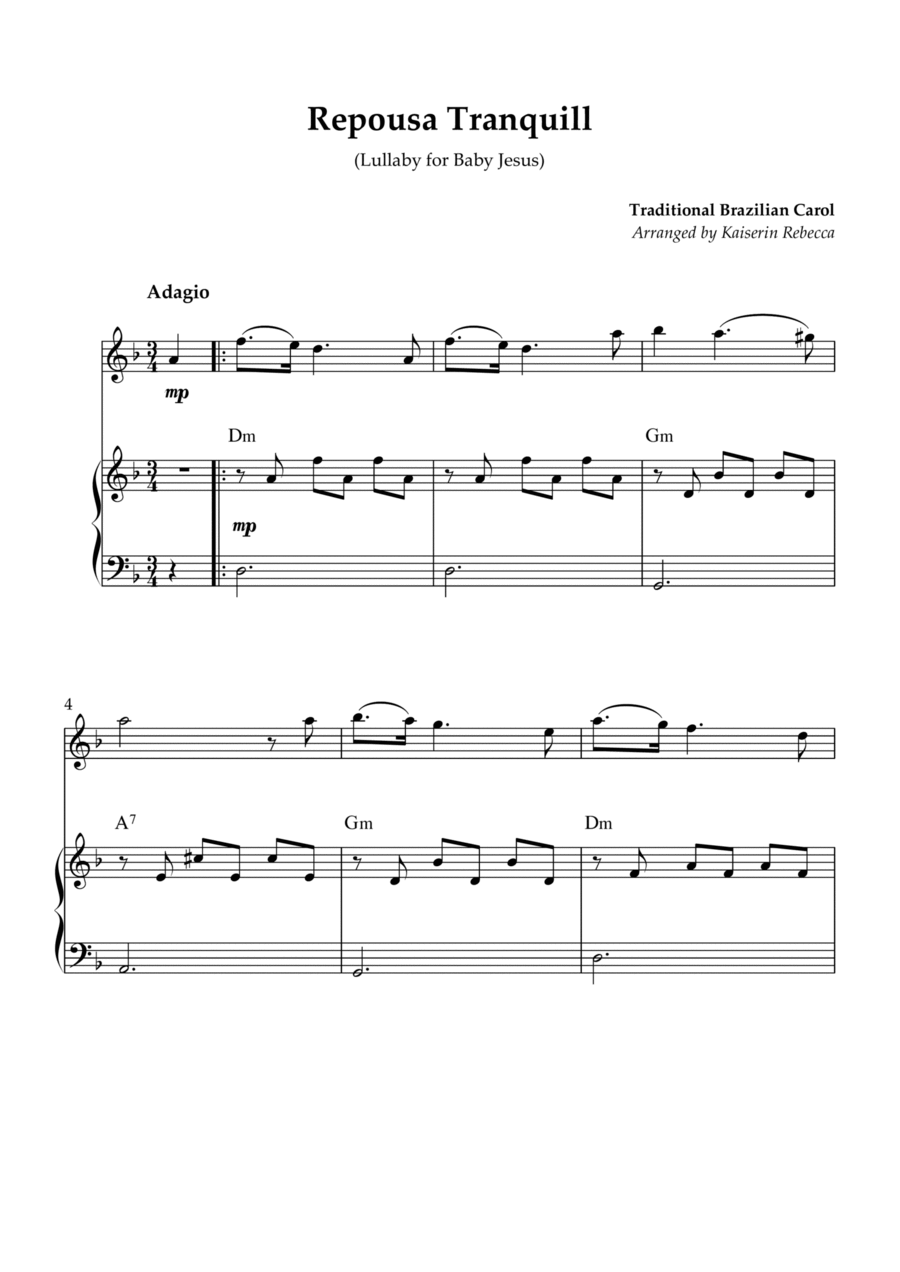 Repousa Tranquill (Lullaby for Baby Jesus) Violin Solo scores gallery preview page 1