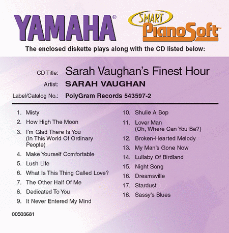 Sarah Vaughan's Finest Hour - Piano Software