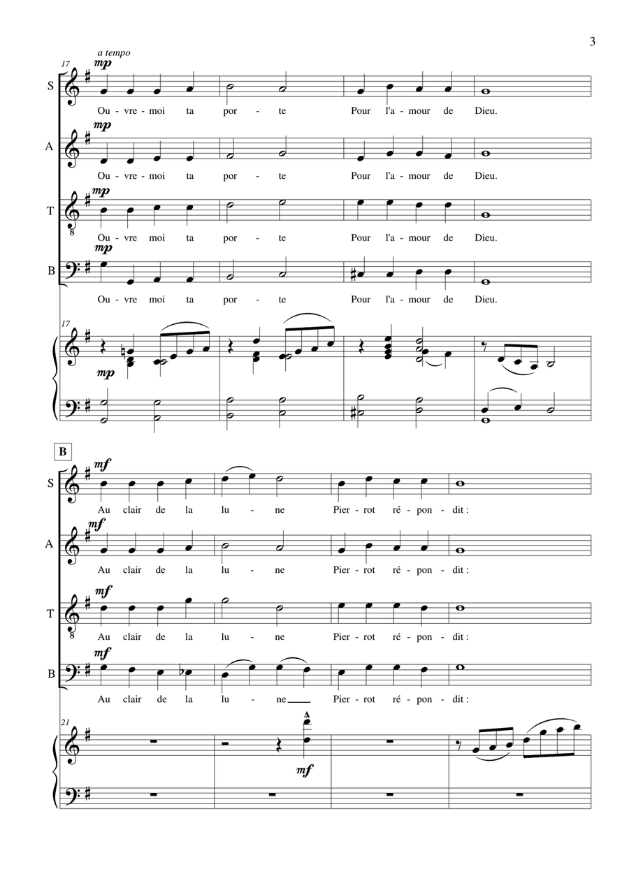 Au Claire de la Lune 4-Part scores gallery preview page 4