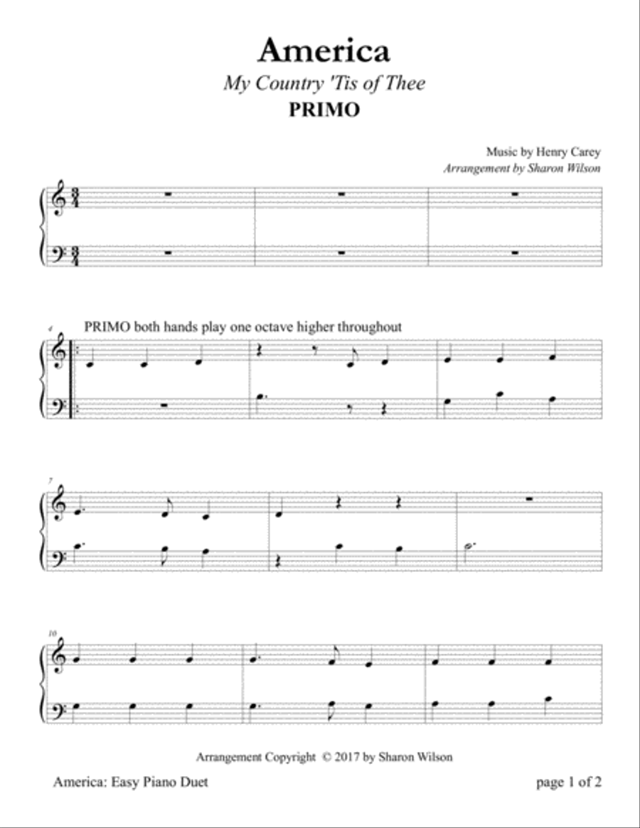 America (Easy Piano Duet - 1 Piano, 4 Hands) Easy Piano scores gallery preview page 2