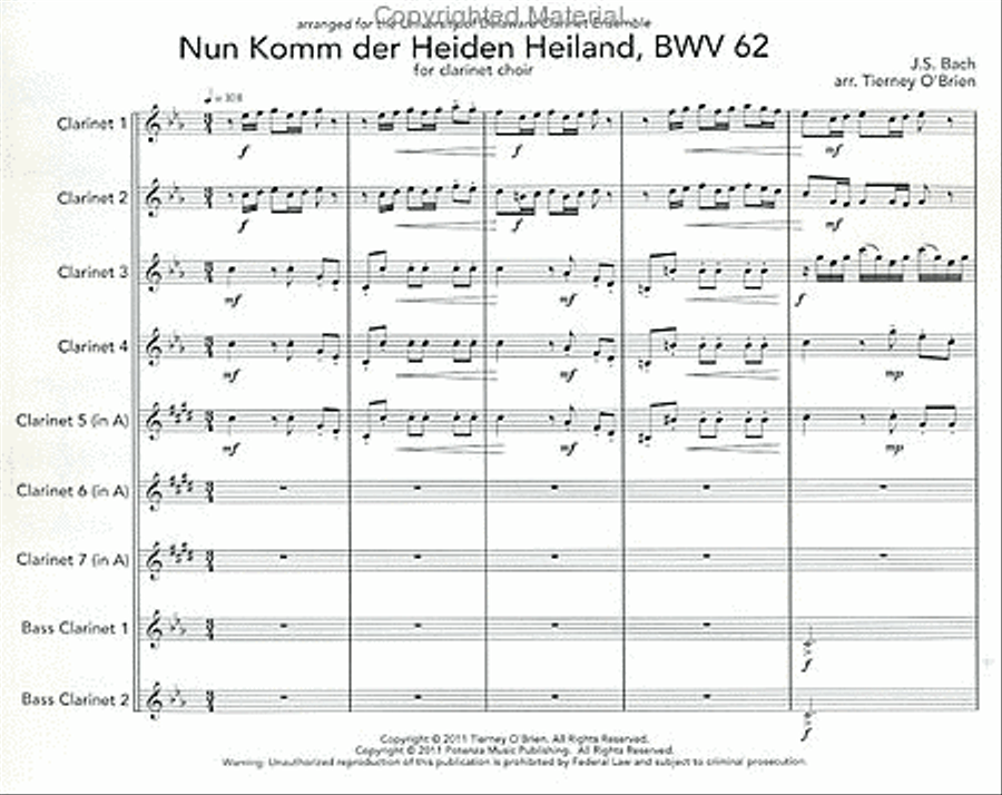 Nun Komm der Heiden Heiland Clarinet Choir scores gallery preview page 2