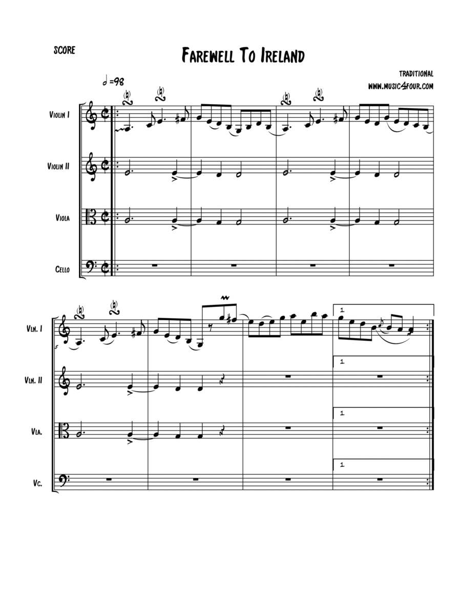 Farewell to Ireland Farewell to Ireland String Quartet scores gallery preview page 1