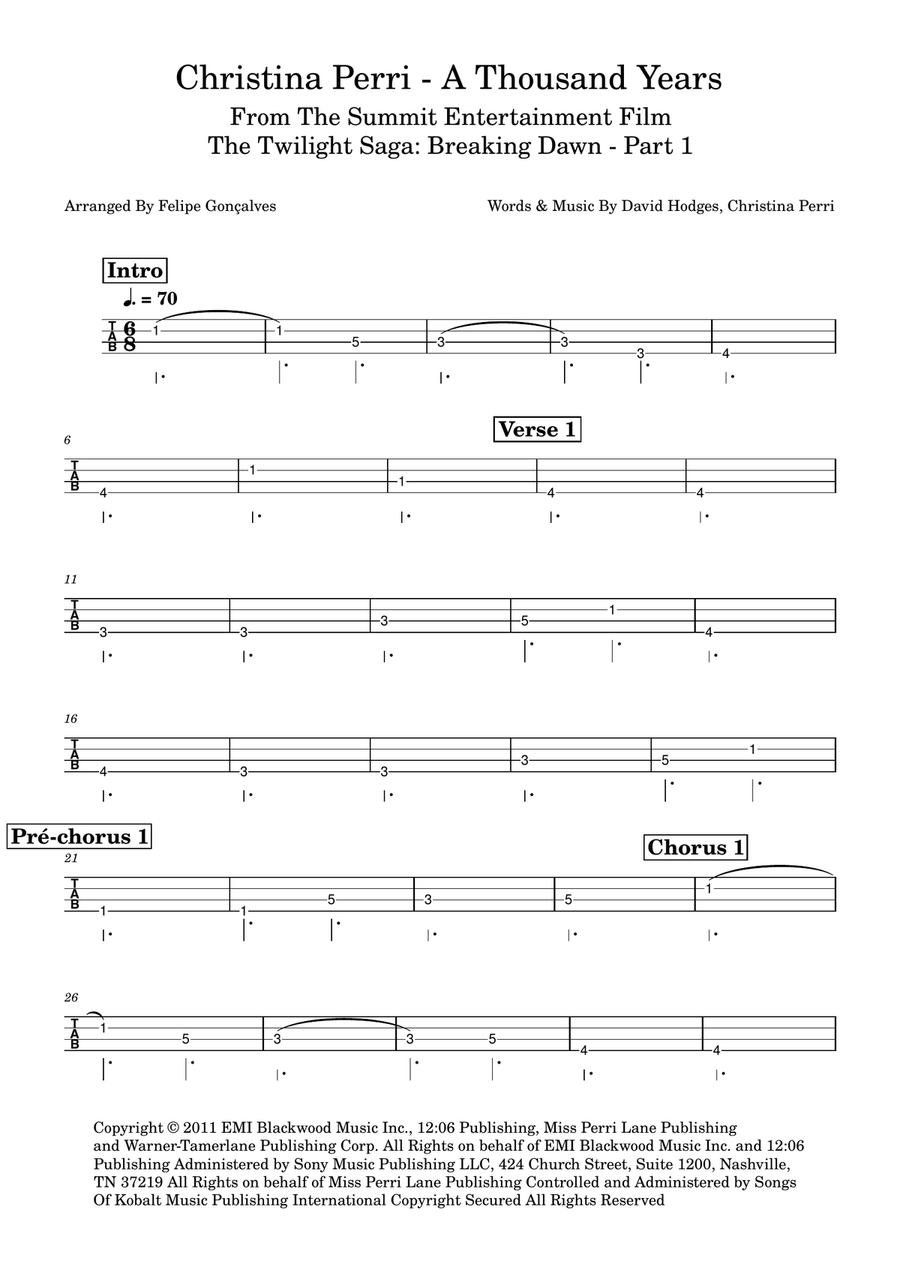 A Thousand Years A Thousand Years Guitar Tablature scores gallery preview page 1