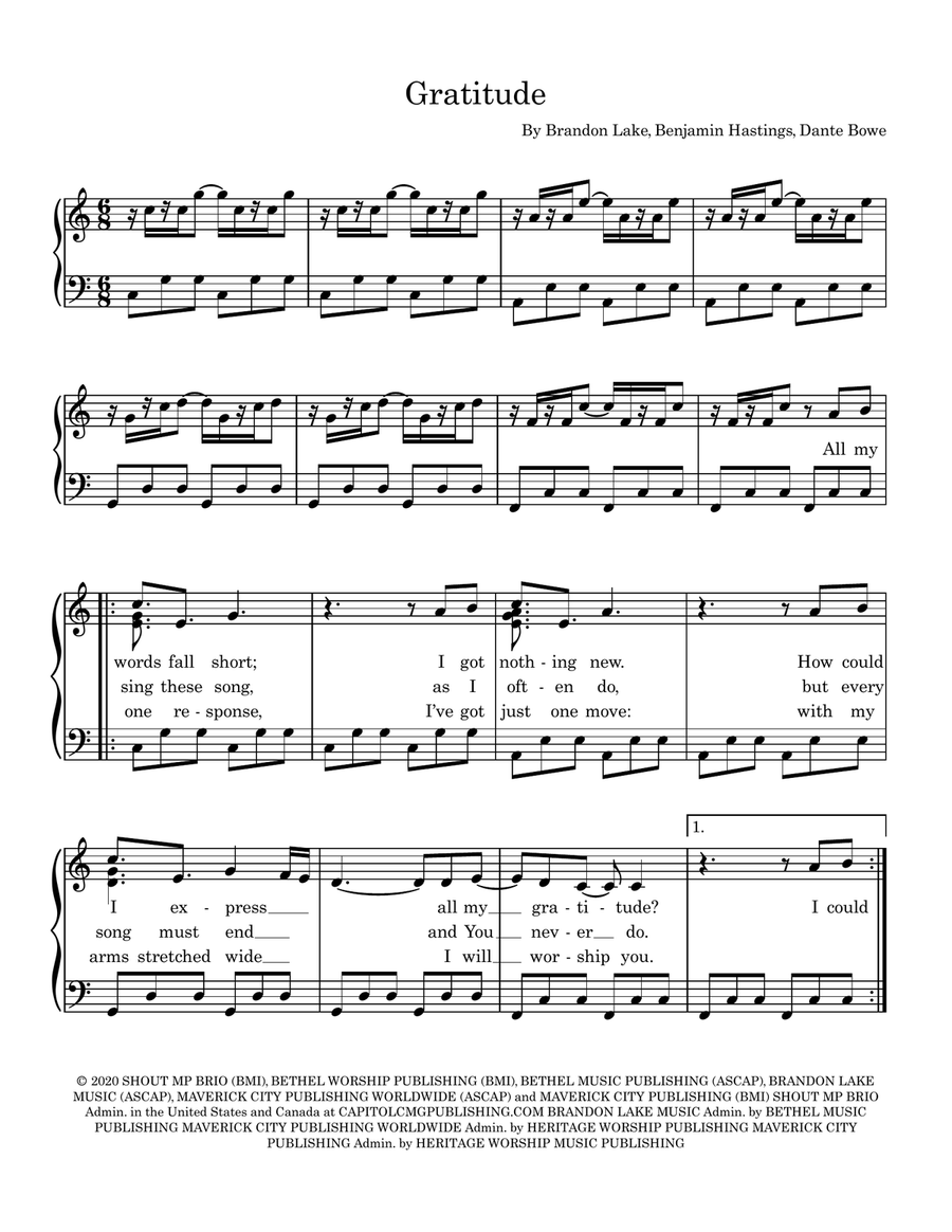 Gratitude Piano Solo scores gallery preview page 1