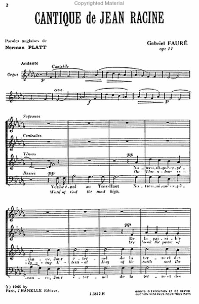 Cantique de Jean Racine Op11 - Chant (4 Voix Mixtes) Sans Accompagnement
