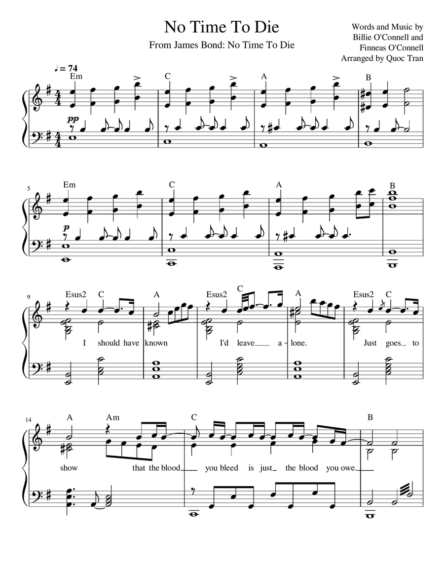 No Time To Die Piano Solo scores gallery preview page 1