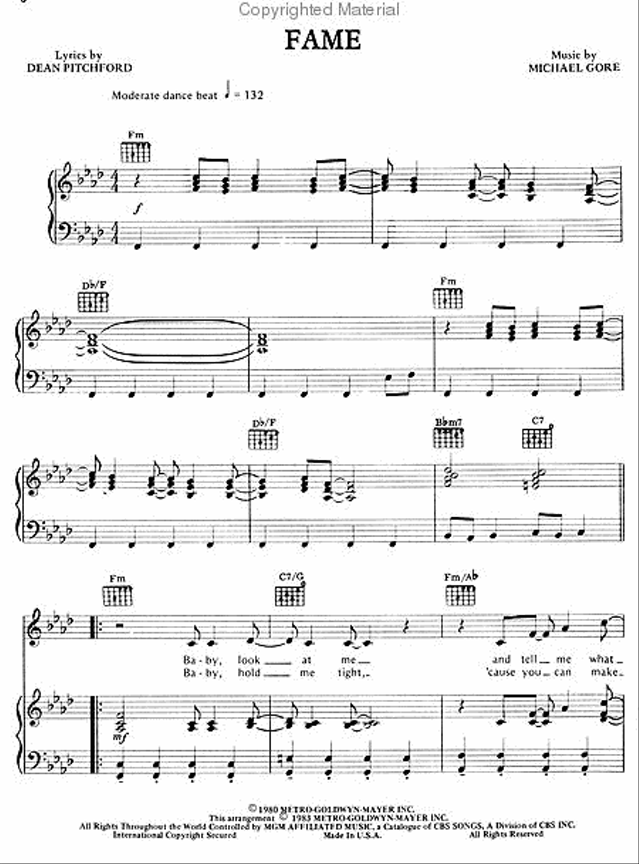 Fame - Vocal Selections Piano, Vocal, Guitar scores gallery preview page 2