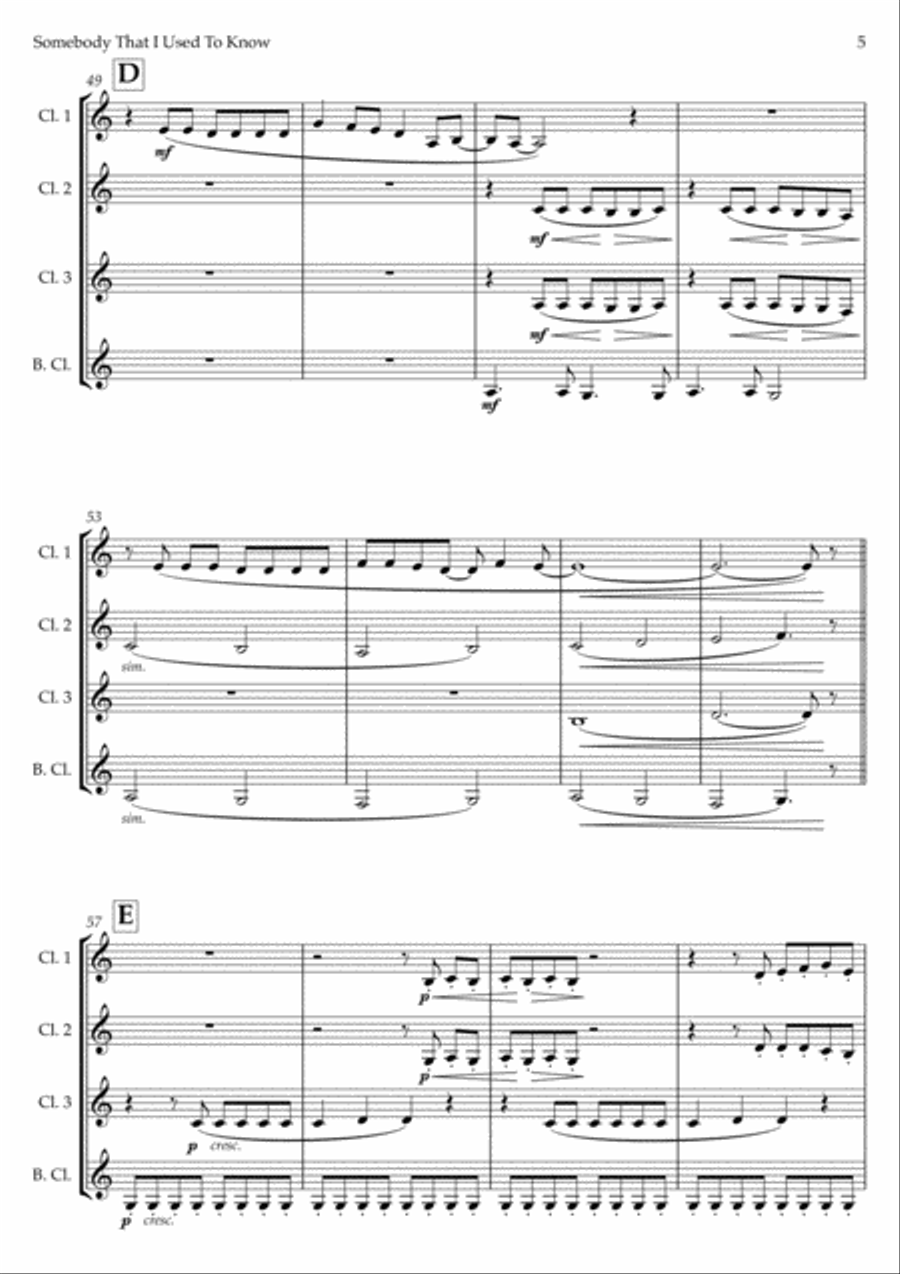 Somebody That I Used To Know Woodwind Quartet scores gallery preview page 5