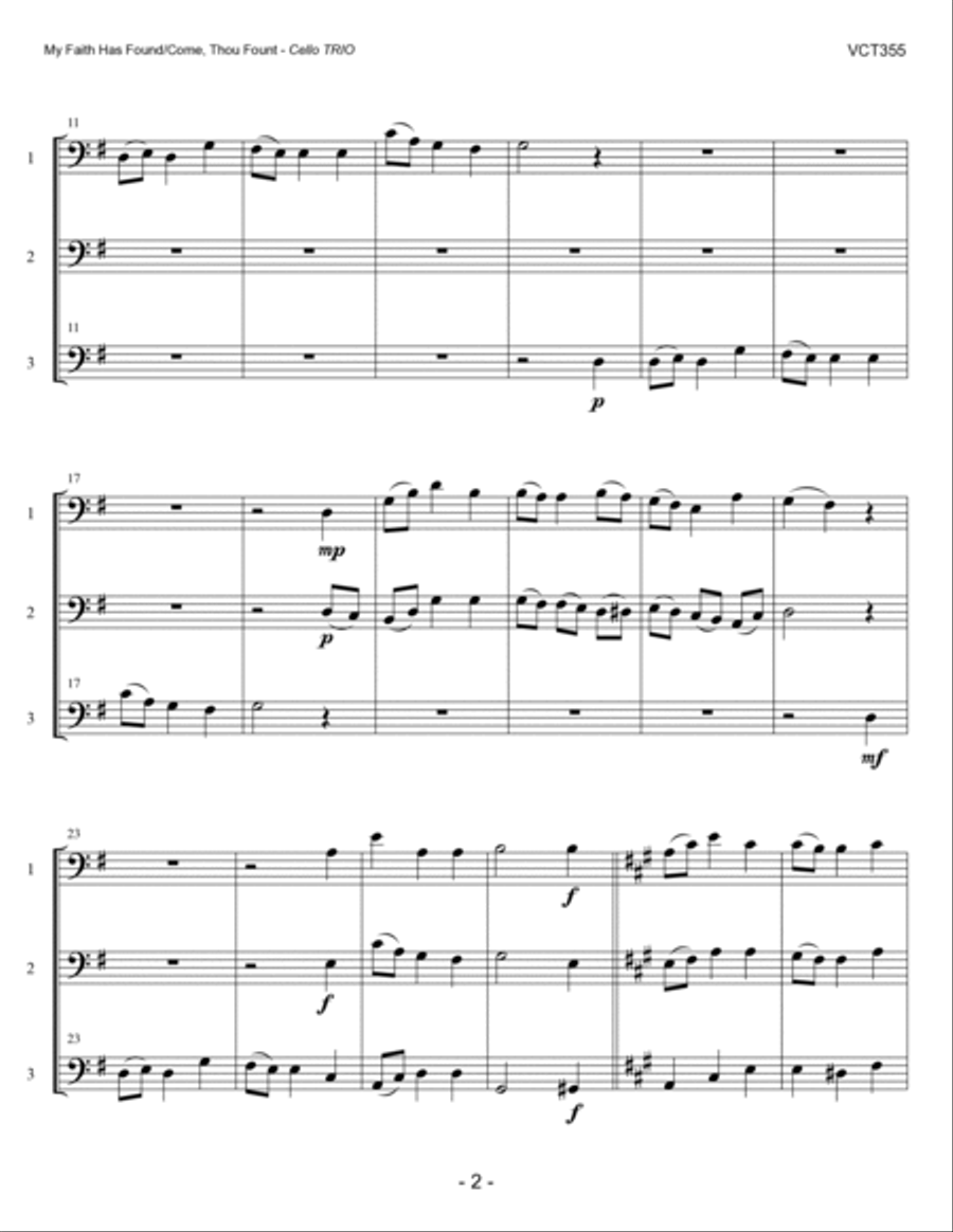 MY FAITH HAS FOUND A RESTING PLACE/COME THOU FOUNT OF EVERY BLESSING - Cello Trio (unaccompanied) String Trio scores gallery preview page 2