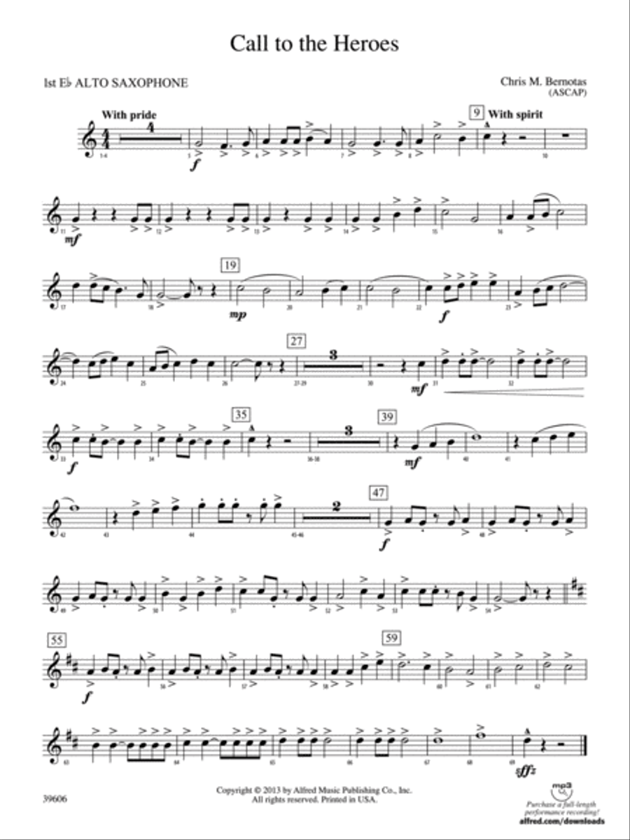 Call to the Heroes: E-flat Alto Saxophone Concert Band scores gallery preview page 1