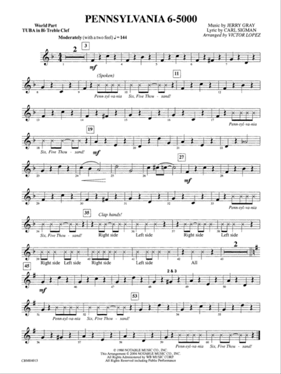 Pennsylvania 6-5000: WP B-flat Tuba T.C. Concert Band scores gallery preview page 1