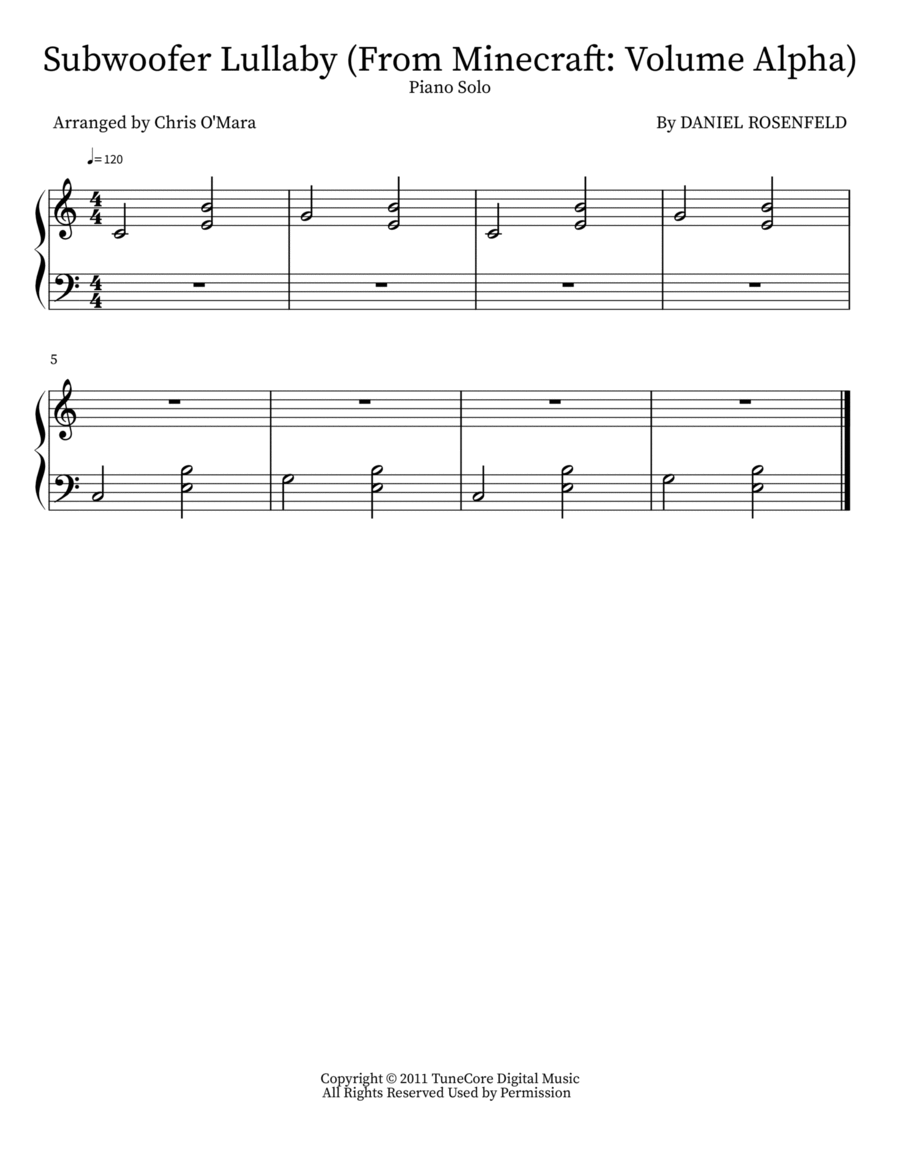 Subwoofer Lullaby (From Minecraft: Volume Alpha) Easy Piano scores gallery preview page 1
