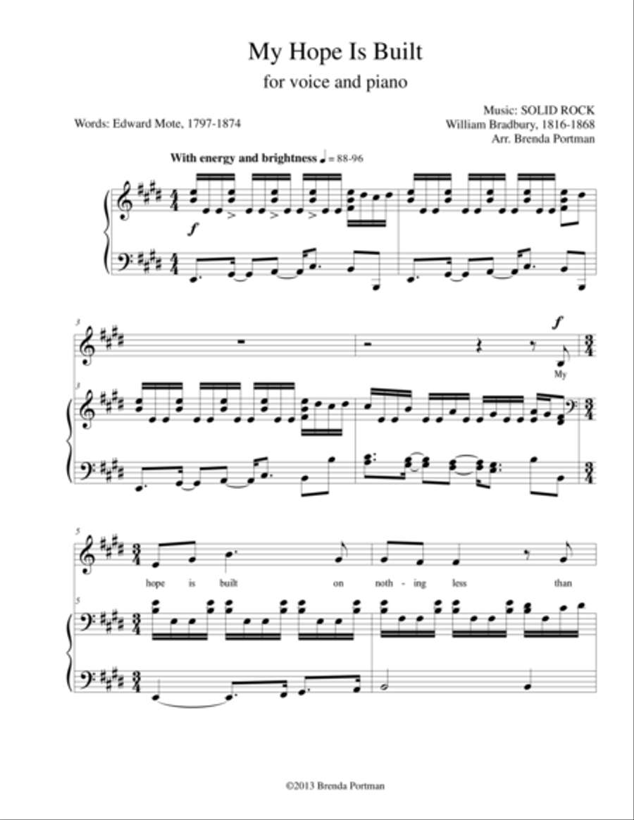 My Hope Is Built on Nothing Less (SOLID ROCK), Medium Voice, arr. Brenda Portman Medium Voice scores gallery preview page 1