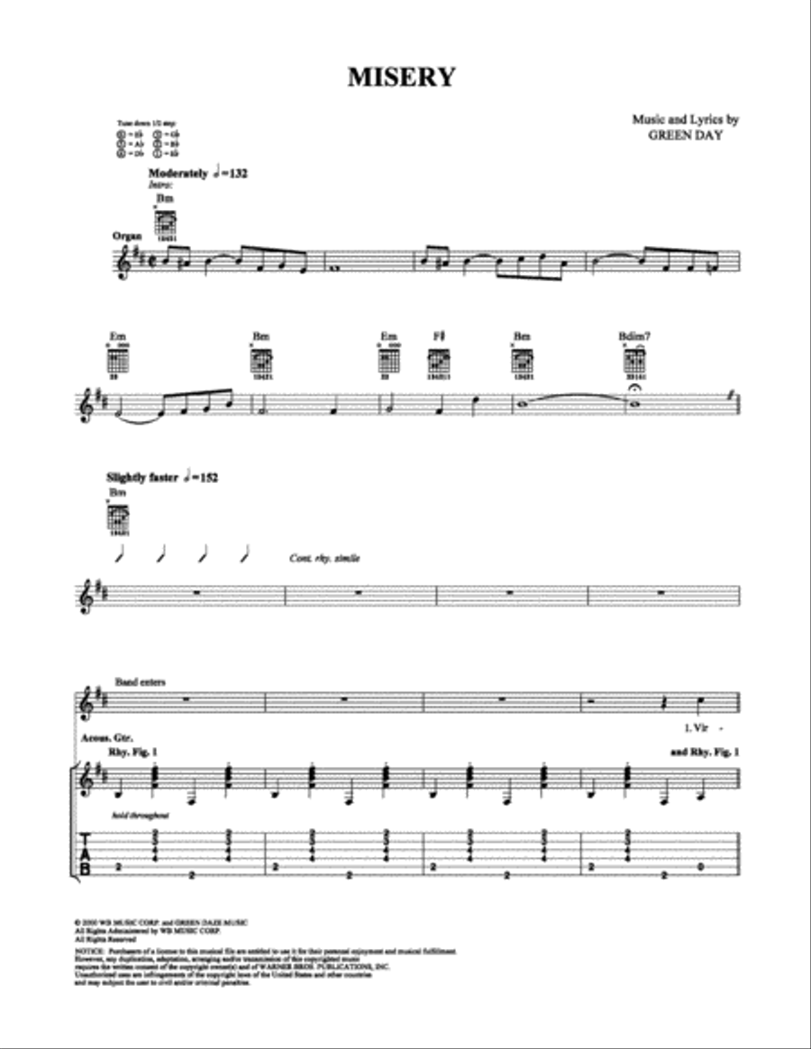Misery Electric Guitar scores gallery preview page 1