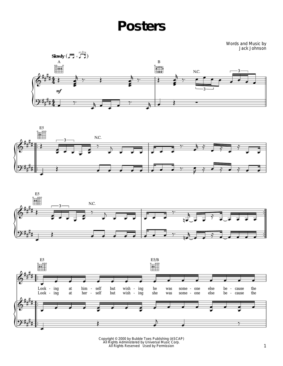 Posters Posters Piano, Vocal, Guitar scores gallery preview page 1