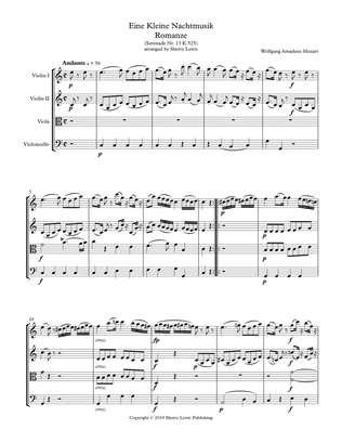 EINE KLEINE NACHTMUSIK - Romanze - (Andante) STRING QUARTET, Intermediate Level