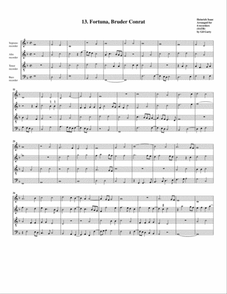 13. Fortuna, Bruder Conrat (arrangement for 4 recorders) Recorder scores gallery preview page 1