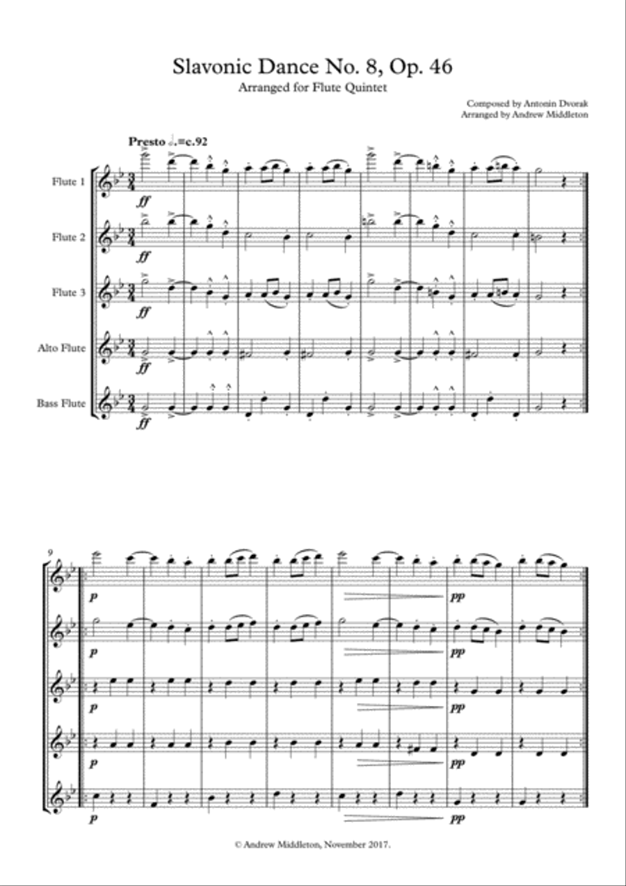 Slavonic Dance No. 8 in G Minor arranged for Flute Quintet Woodwind Quintet scores gallery preview page 3