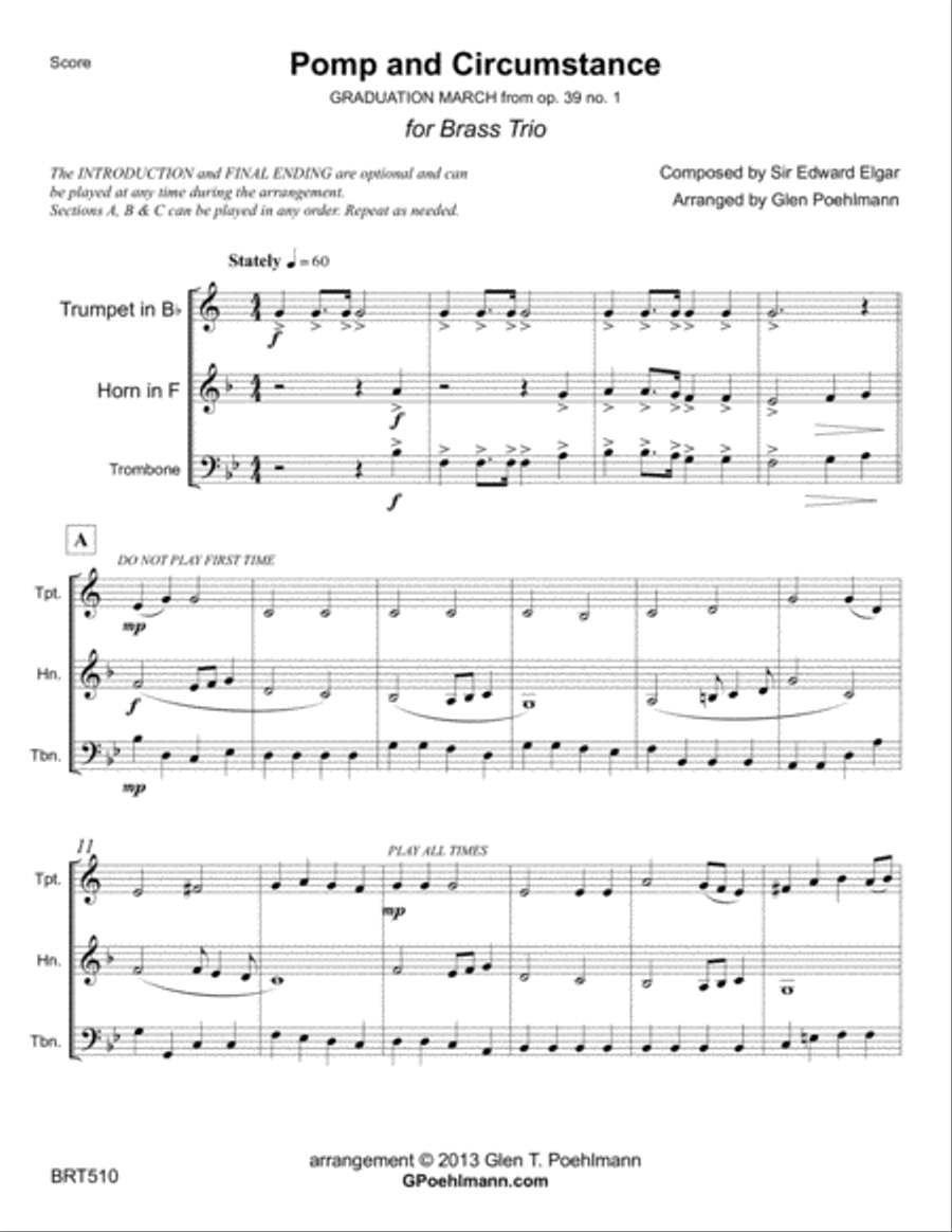 POMP & CIRCUMSTANCE - unaccompanied BRASS TRIO Brass Trio scores gallery preview page 1