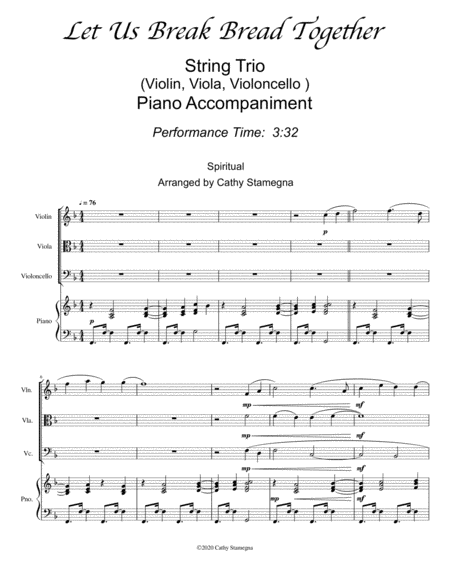 Let Us Break Bread Together - String Trio (Violins, Viola, Violoncello), Piano Accompaniment) image number null