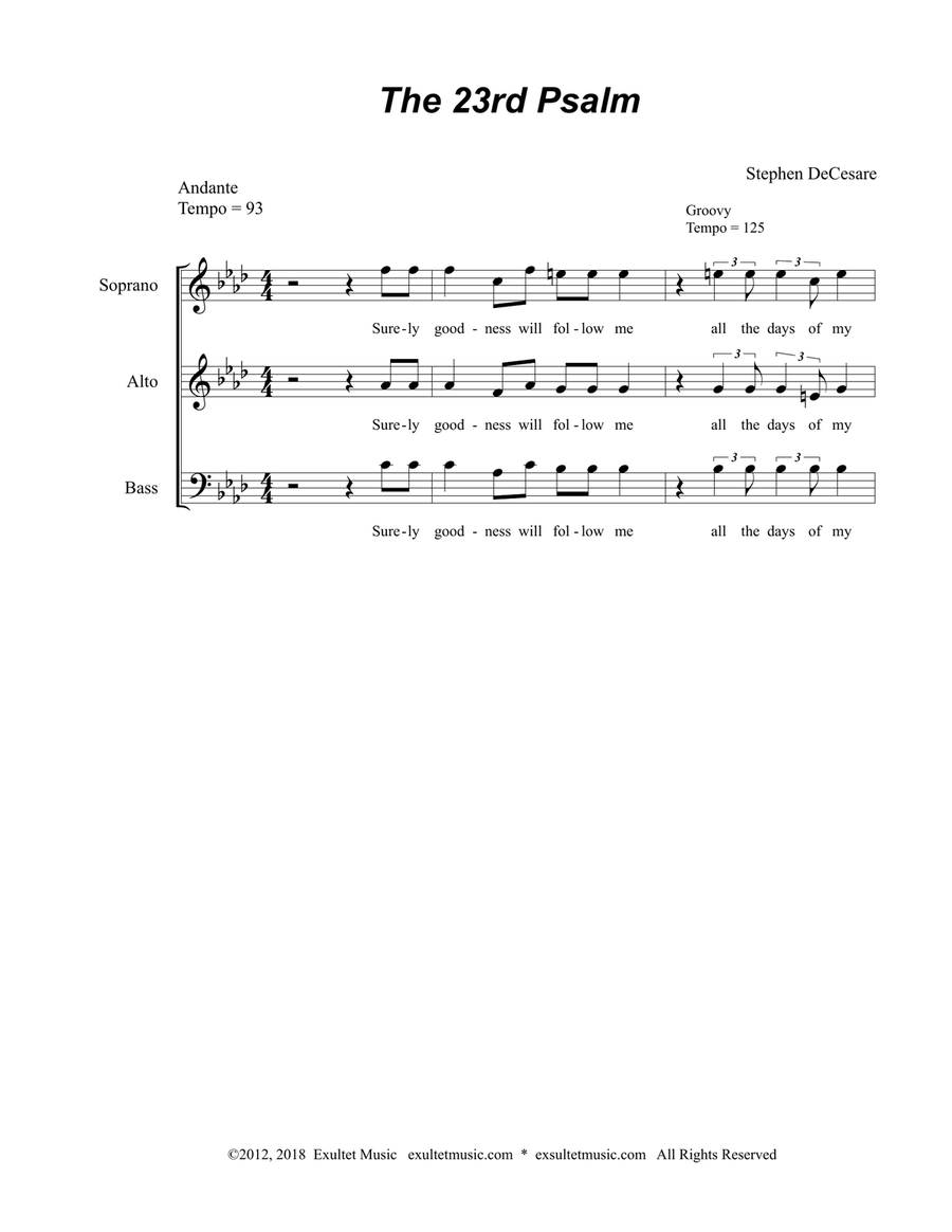 The 23rd Psalm (SAB - Alternate Version) 3-Part scores gallery preview page 1