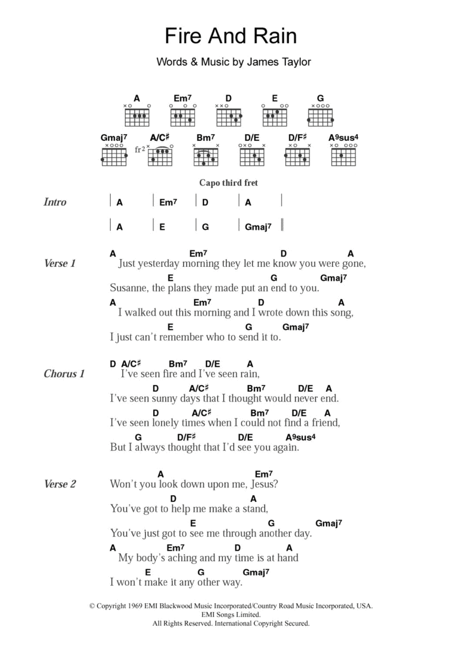 Fire And Rain Guitar scores gallery preview page 1