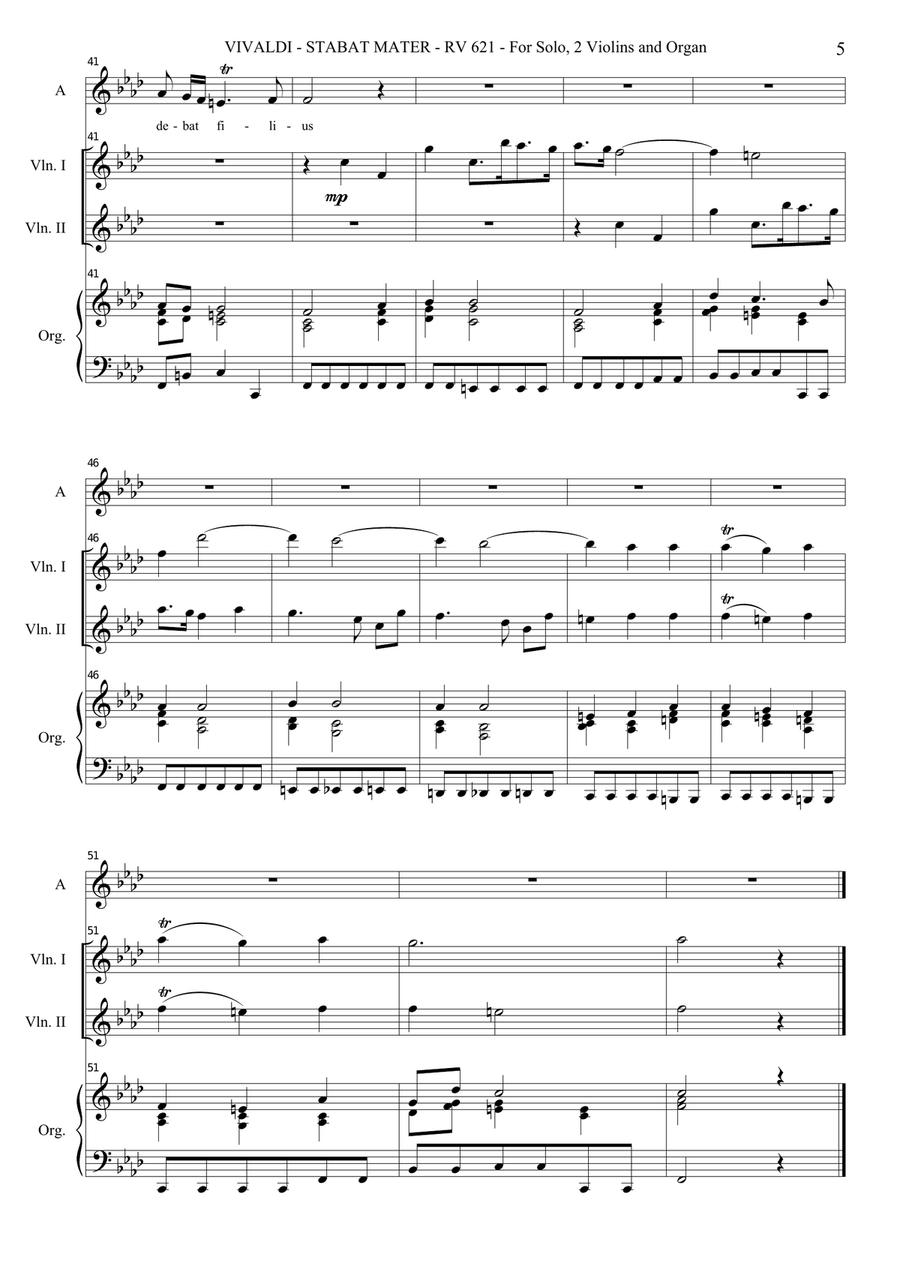 STABAT MATER (1) - (From Stabat Mater- RV 621) - For Solo, 2 Violins and Organ - With parts Low Voice scores gallery preview page 5