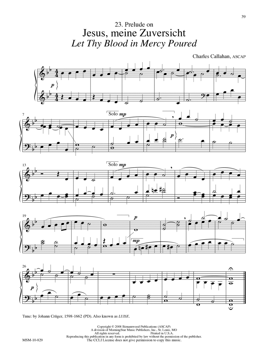 Prelude on Jesus, meine Zuversicht (Let Thy Blood in Mercy Poured) Organ scores gallery preview page 1