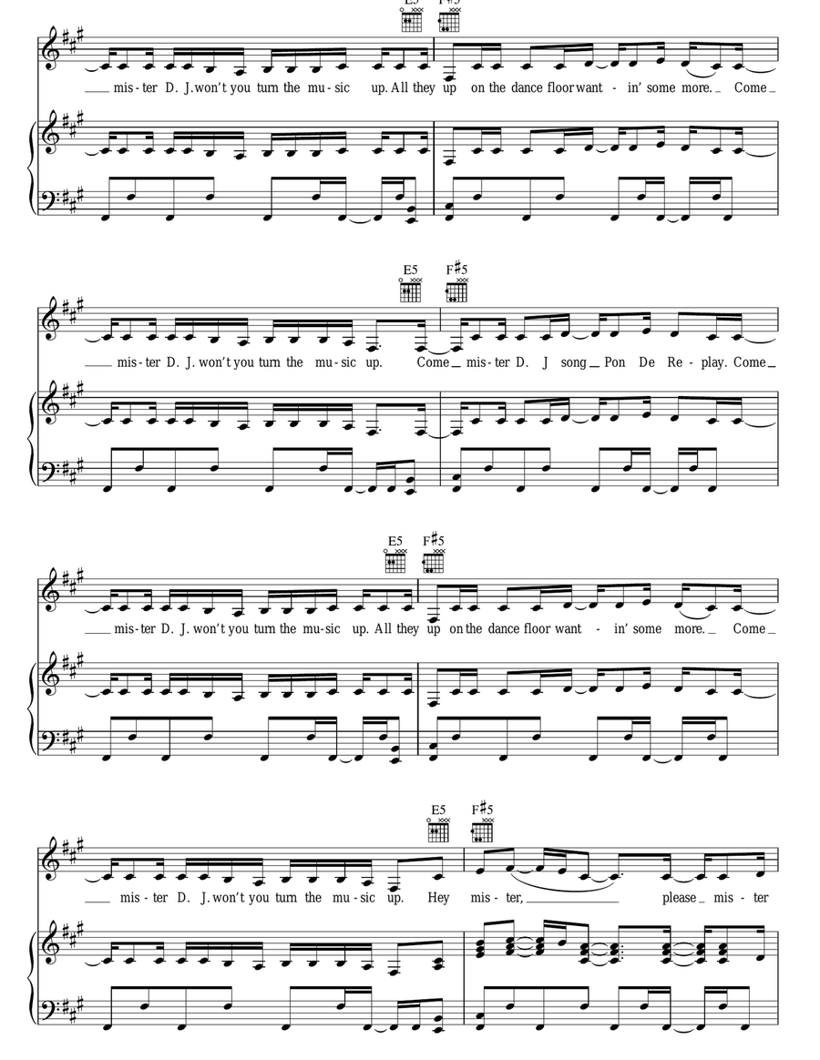 Pon De Replay Pon De Replay Piano, Vocal, Guitar scores gallery preview page 4