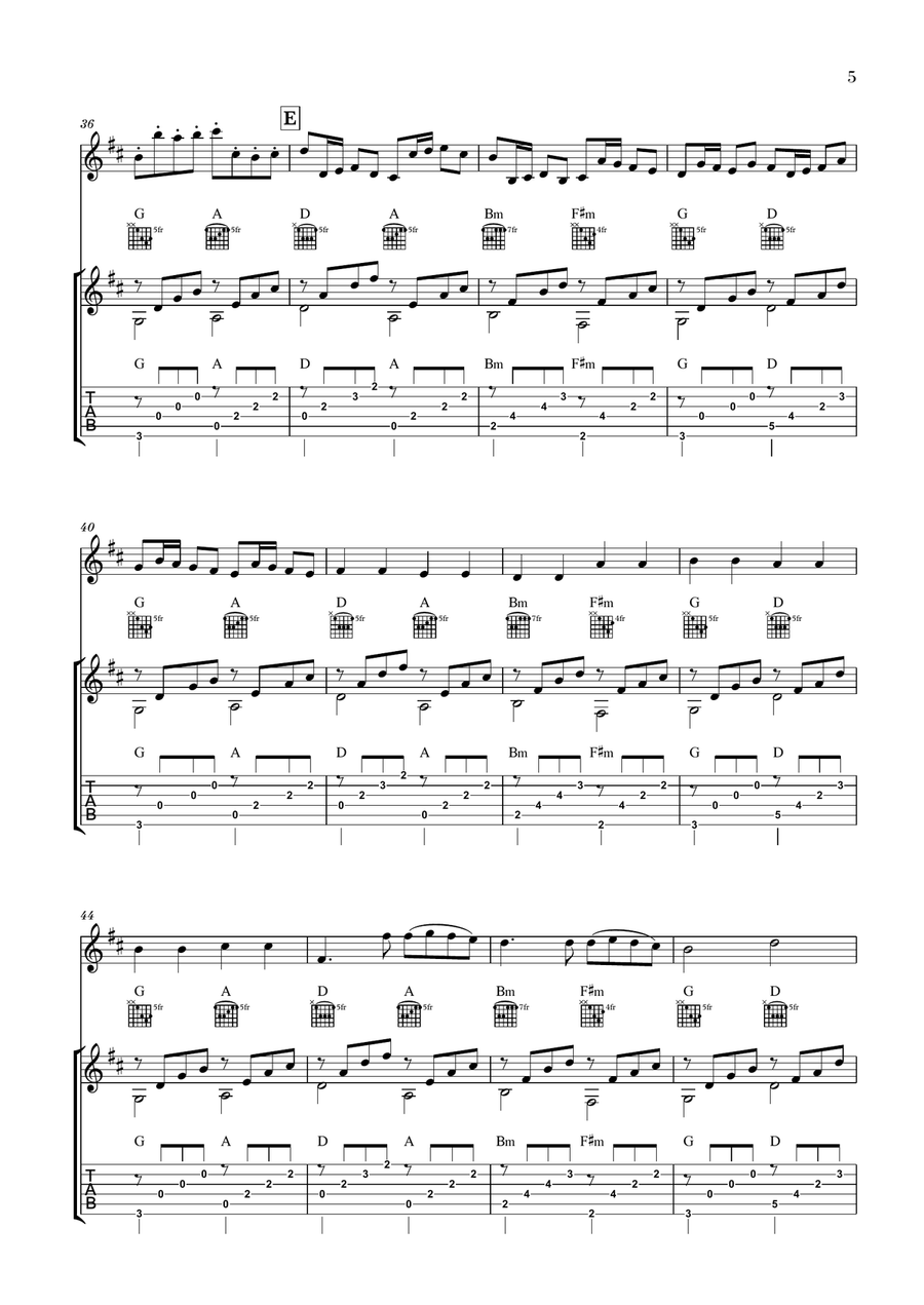 Canon in D for Violin and Guitar (Notation and Tab included) String Duet scores gallery preview page 5