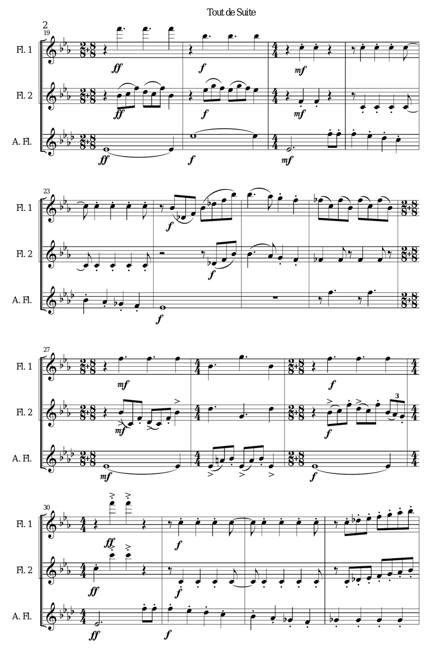 Tout de Suite (or Toot Sweet) for flute trio (2 flutes 1 alto flute) Flute Trio scores gallery preview page 2