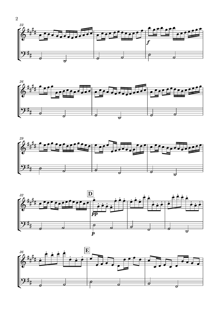 Canon in D for Trumpet in Bb and Cello Trumpet Duet scores gallery preview page 2