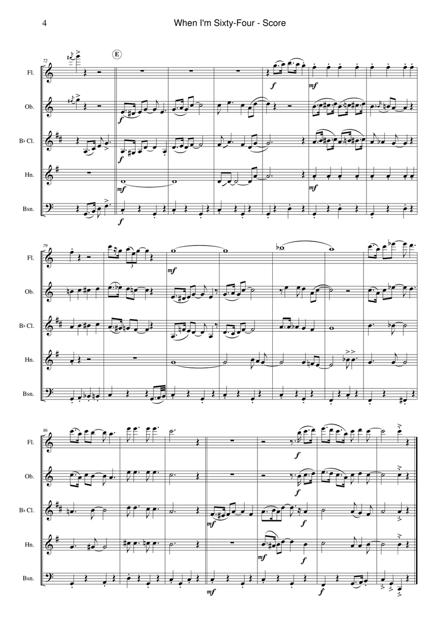 When I'm Sixty-four Woodwind Quintet scores gallery preview page 4