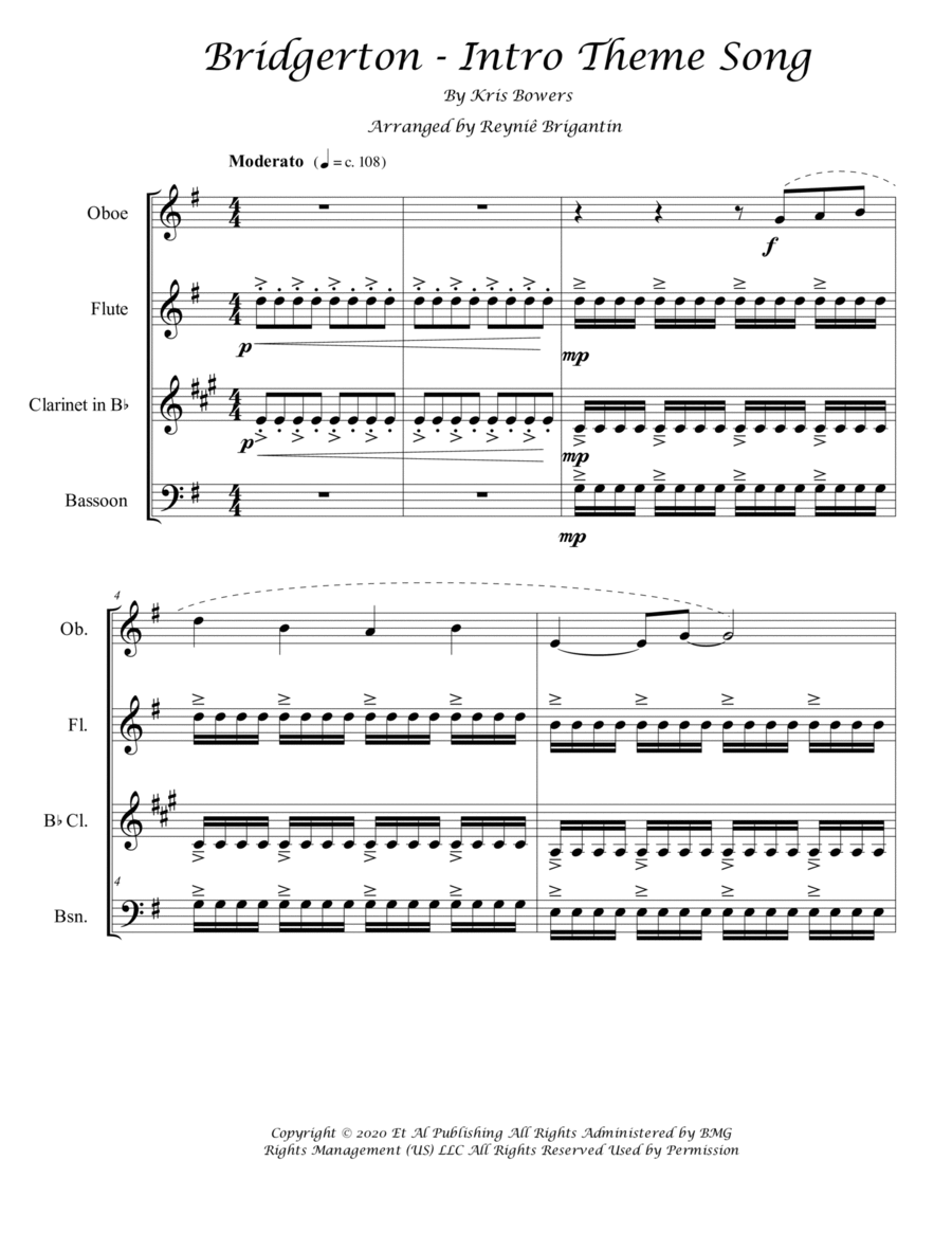 Bridgerton Theme Woodwind Quartet scores gallery preview page 1