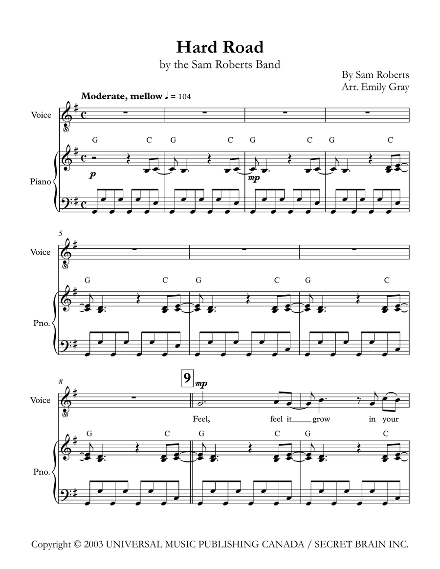 Hard Road Piano, Vocal, Guitar scores gallery preview page 1