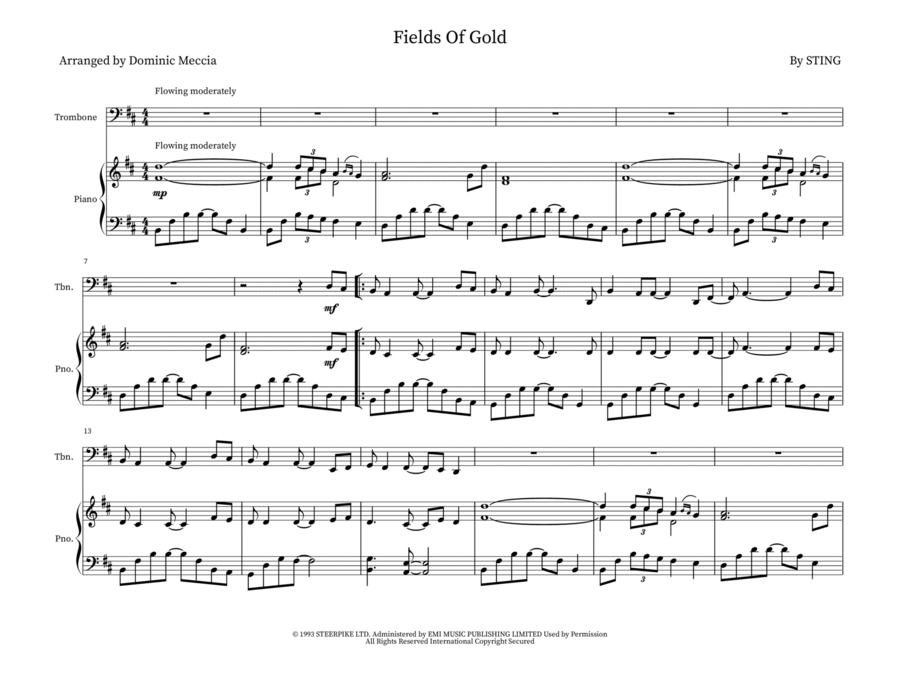 Fields Of Gold Fields Of Gold Trombone Duet scores gallery preview page 1