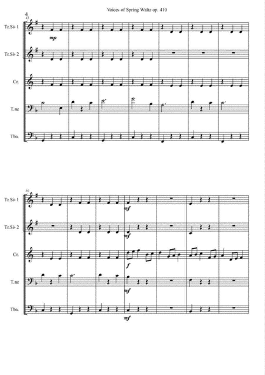 Voices of Spring Waltz op. 410 by J. Strauss II Brass Ensemble scores gallery preview page 5