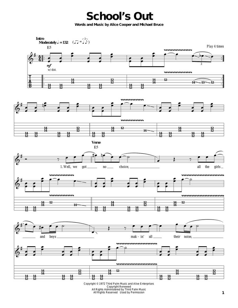 School's Out School's Out Guitar Tablature scores gallery preview page 1