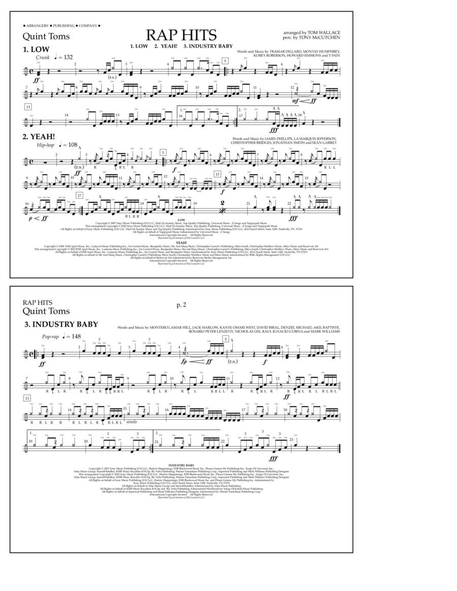 Rap Hits (Low, Yeah!, Industry Baby) - Quint-Toms Marching Band scores gallery preview page 1